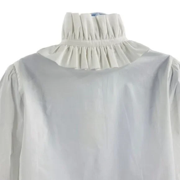 Tuckernuck Bouvier Blouse White Poplin Ruffle Neck NWT Size L - Picture 8 of 12